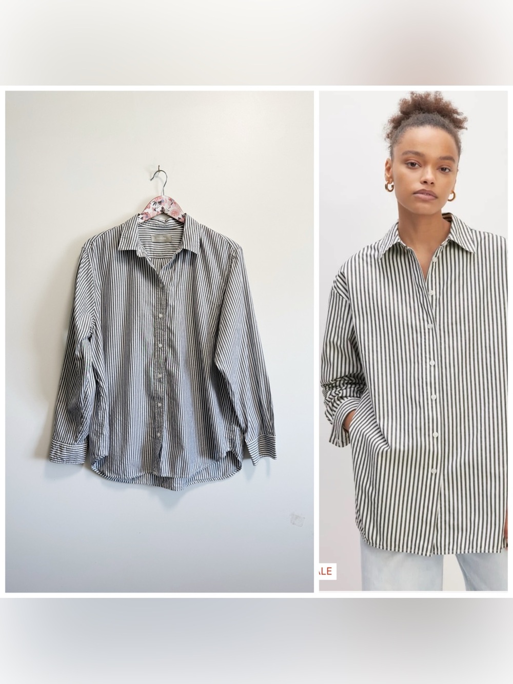 EVERLANE Cotton Boyfriend Button Up Shirt Vertical Stripe White Black Gray Size
